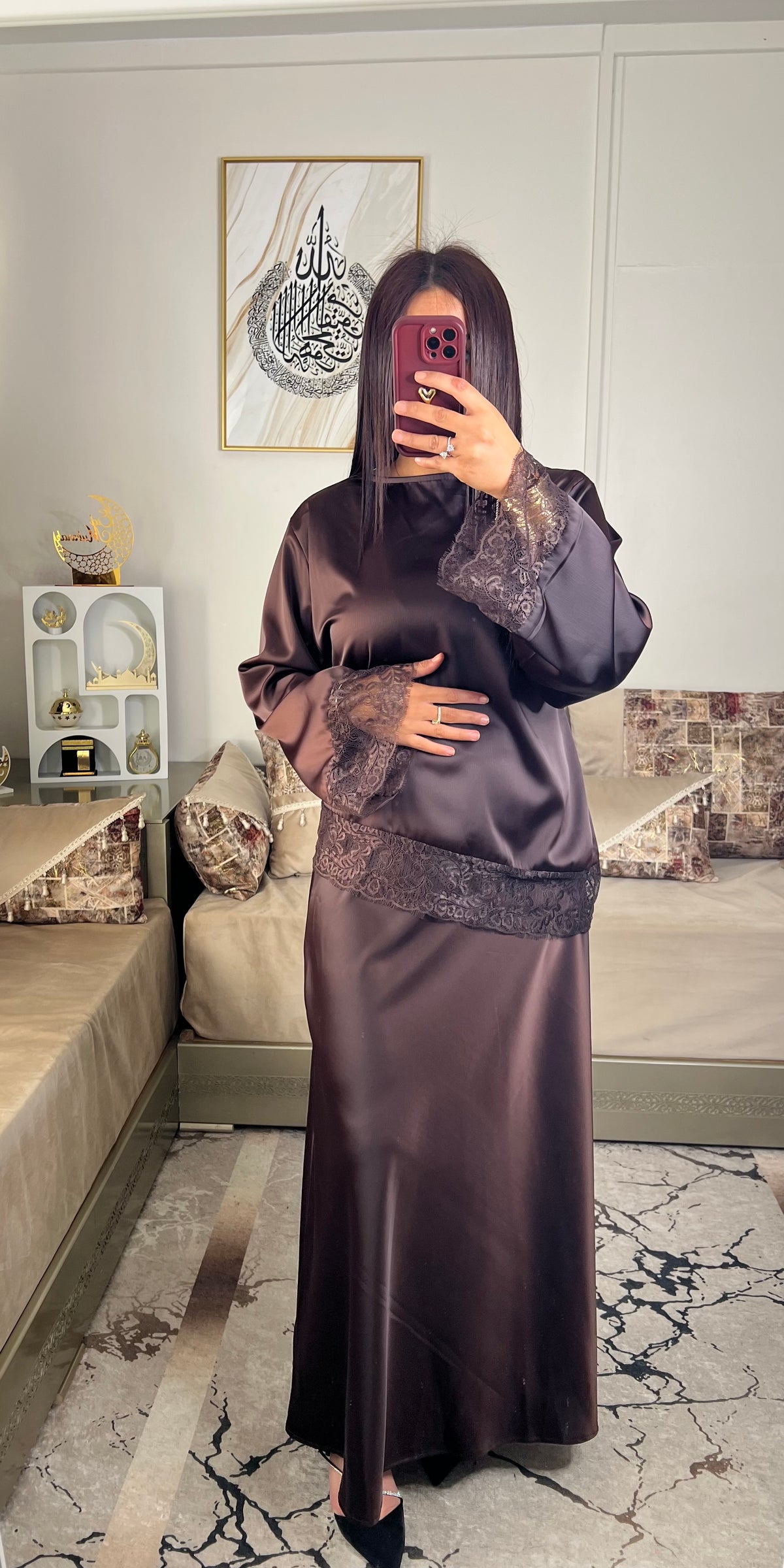 jupe satinée marron