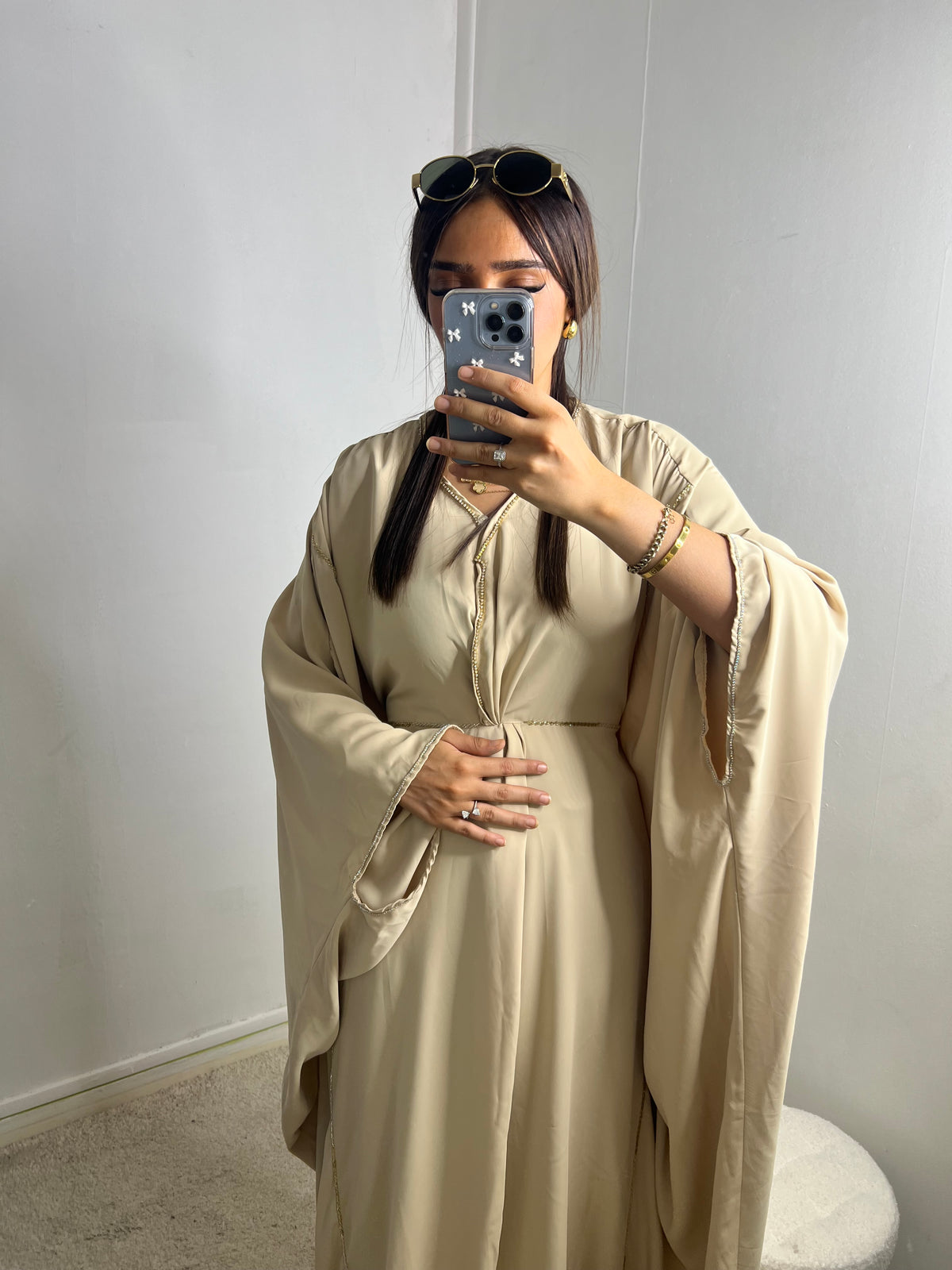 Abaya Papillon strass beige