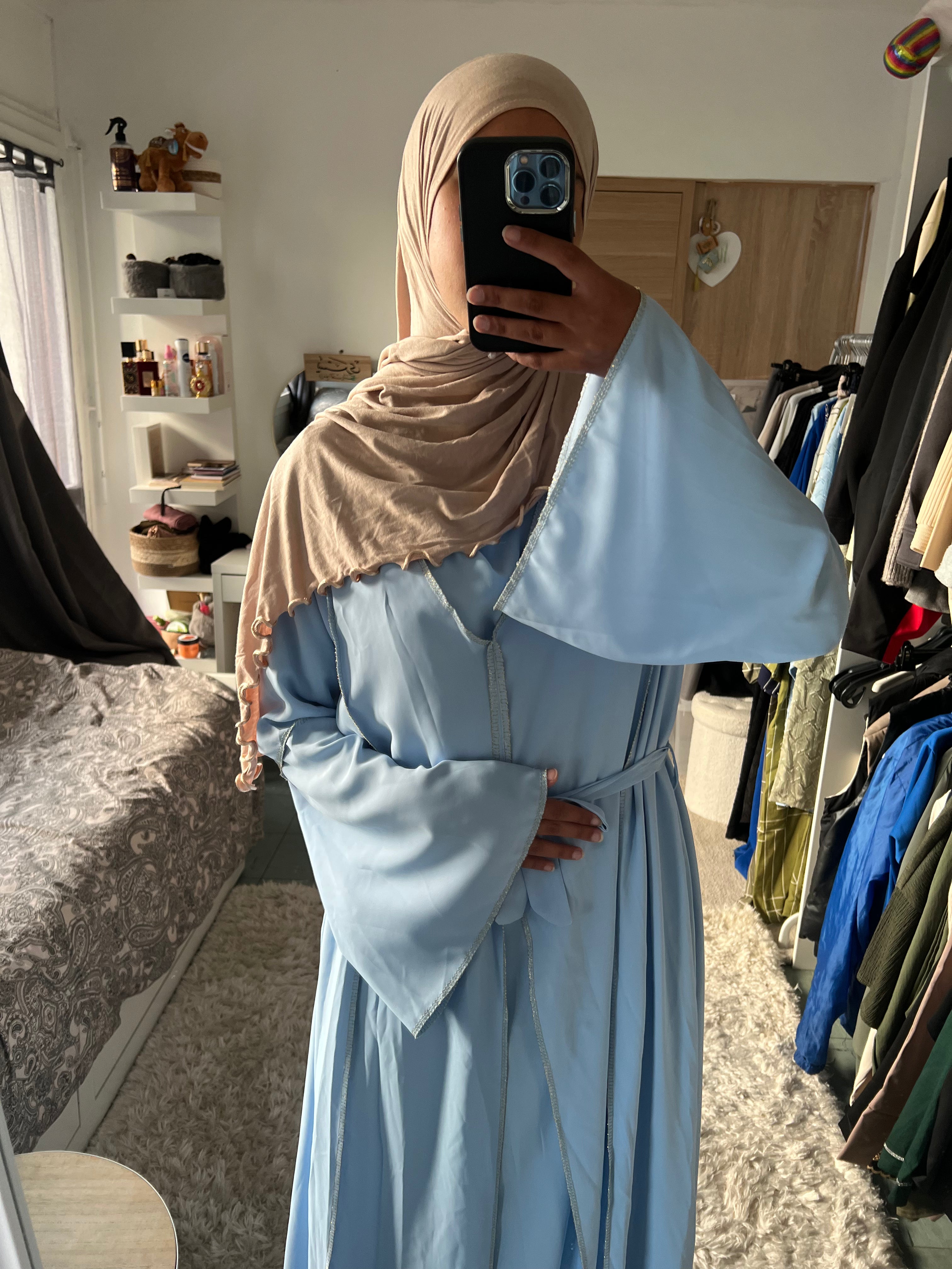 Abaya Ley bleu ciel Ysmi